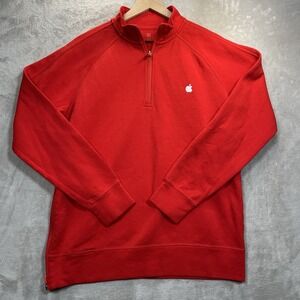 Apple Store Employee Men's L Red 1/4 Zip Pullover Sweater Sweatshirt